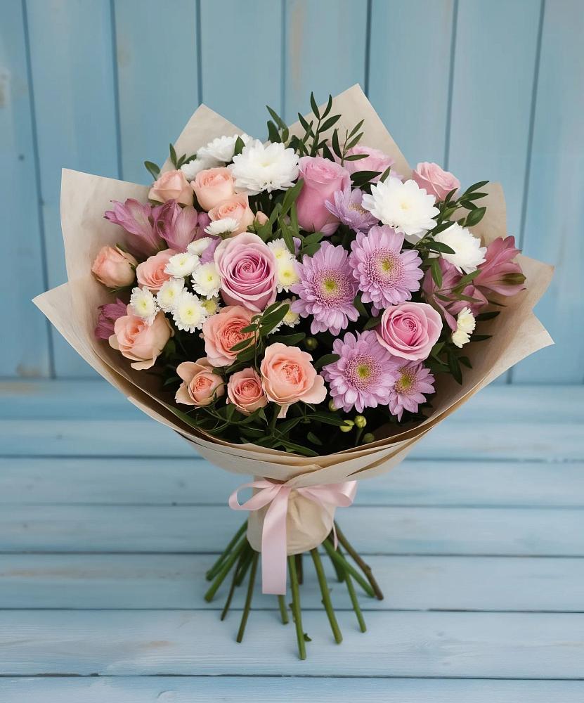Букет цветов из: Хризантемы, Розы и Альстромерии в Форносово