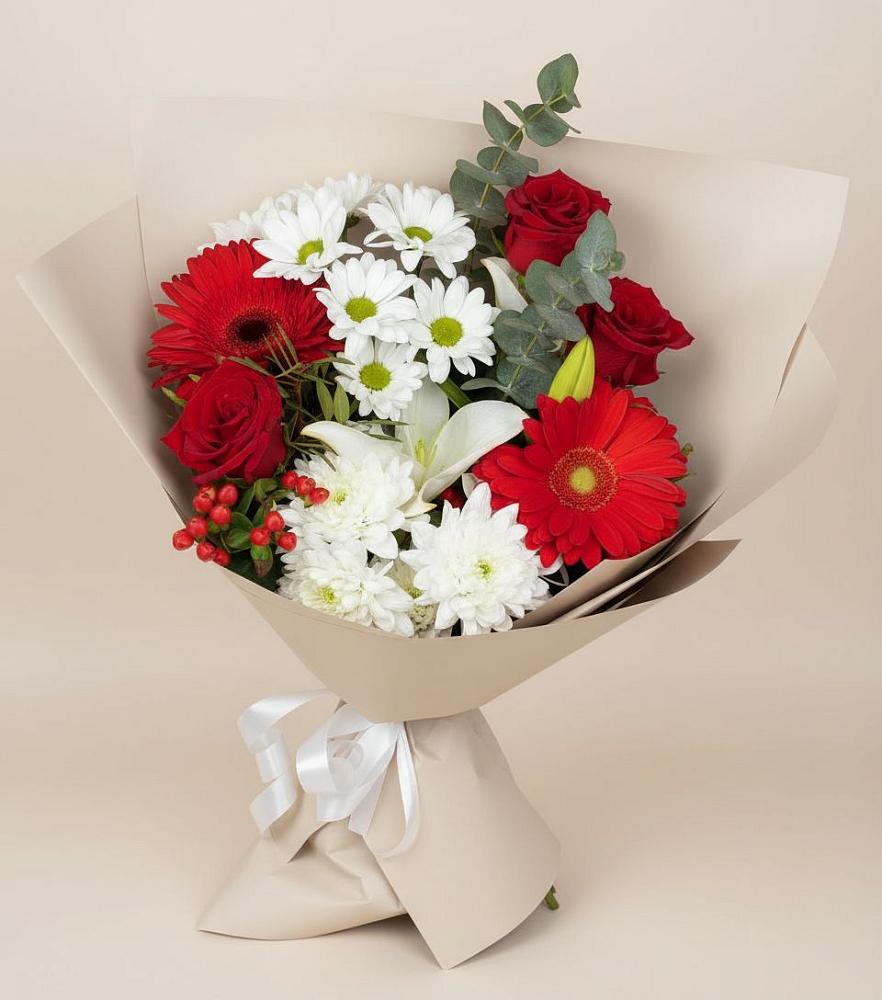 Букет цветов из: Розы, Хризантемы, Герберы и Лилии в Форносово
