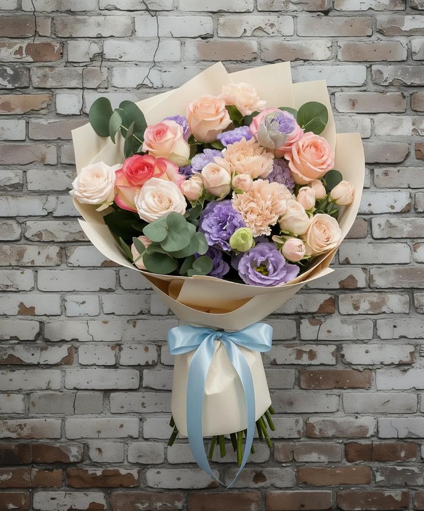 Букет цветов из: Розы, Лизиантусы и Гвоздики в Форносово