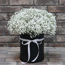 Цветочная композиция из Гипсофила в шляпной коробке в Форносово