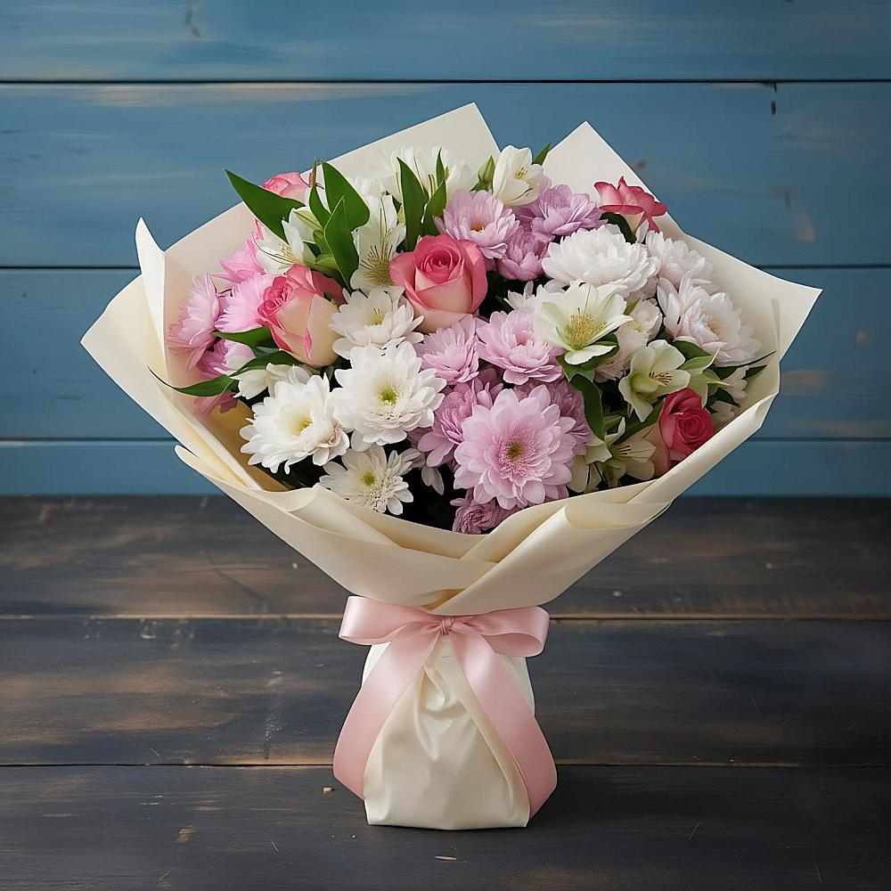 Букет цветов из: Хризантемы, Альстромерии и Розы в Форносово